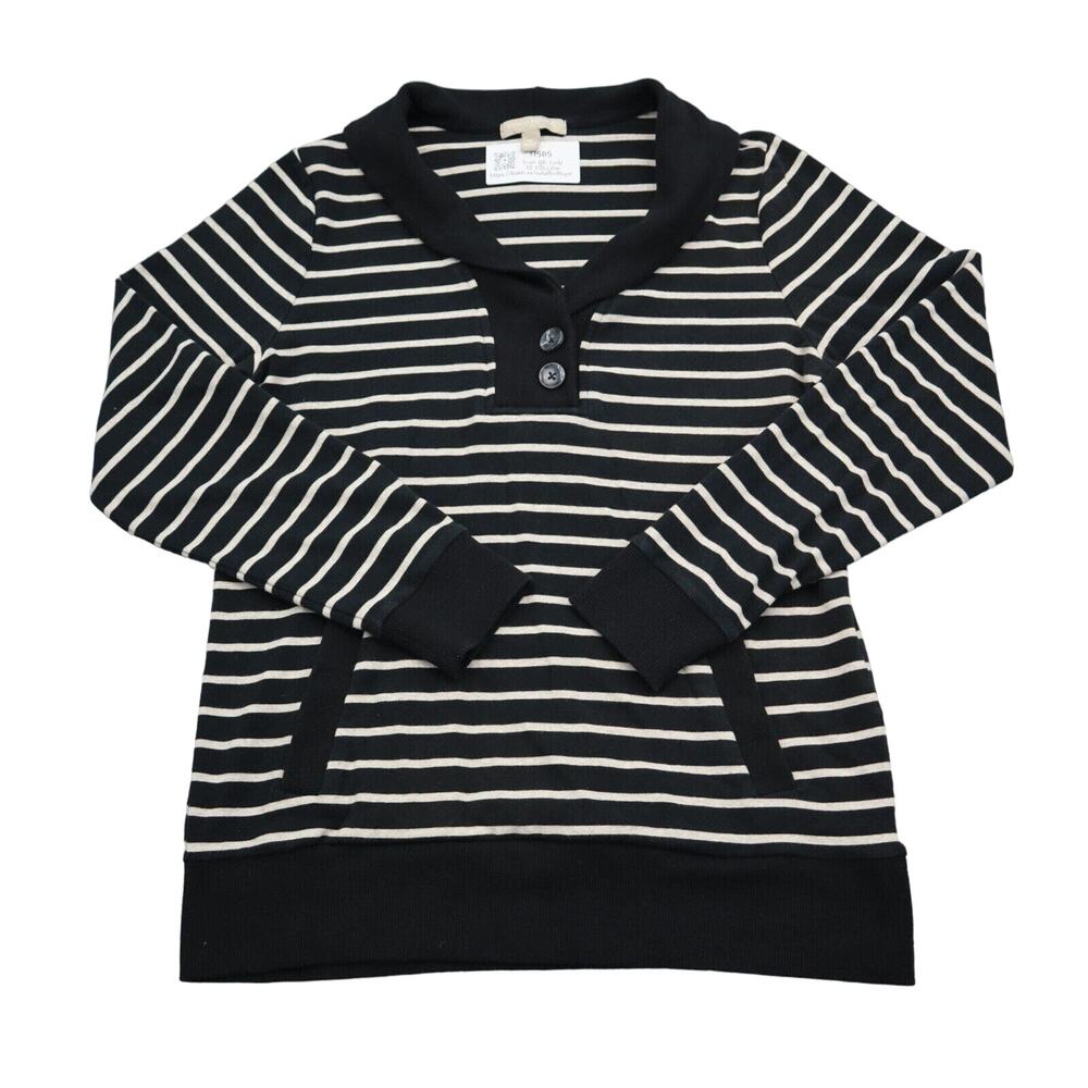 Banana Republic Sweater Womens M Black Long Sleeve Button Stripe Knit Pullover